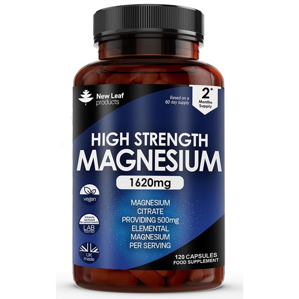 Magnesium Supplements 1620mg - Super Strength - Magnesium Citrate Capsules - (500mg Elemental Vegan Magnesium) Not Magnesium Tablets High Absorption, Bones Muscle & Sleep Support - Made in The UK