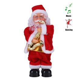 IBLUELOVER 30CM Christmas Father Santa Decor Musical Figures Electric Christmas Dolls Dancing Singing Saxophone Bells Funny Plush Father Christmas Santa Claus Indoor Xmas Home Decor