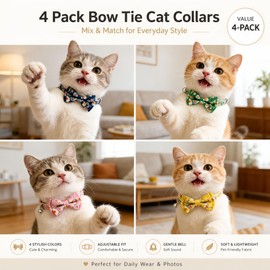 Cwyza 4 Pack Cat Bow Tie Collars with Bell, Adjustable for Cats&Small Dogs