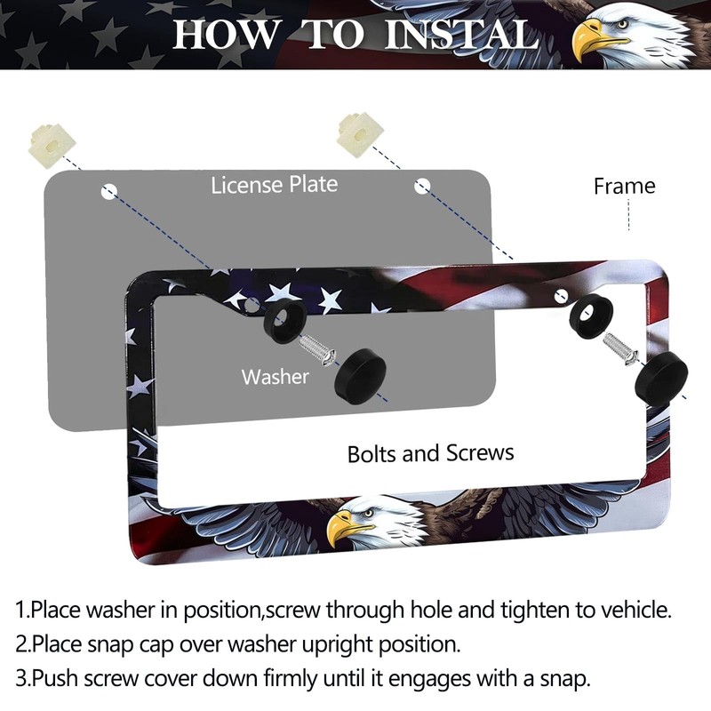 LIN KANG American Flag Eagle License Plate Frame Holder -