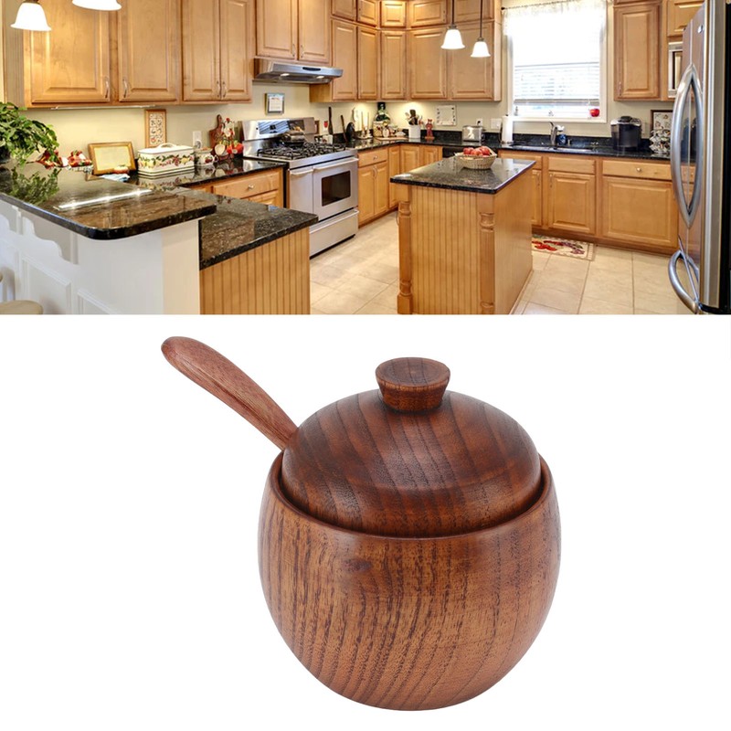 Wood Spice Jar Sugar Bowl Salt Box Seasonings Storage Container