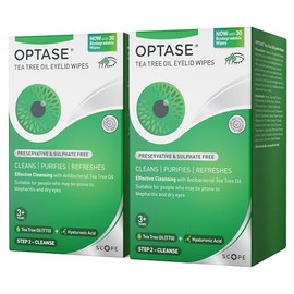 Optase Tea Tree Oil Eyelid Wipes – Cleanses, Purifies, and Refreshes Eyelids – Preservative Free – Biodegradable Wipes – Effective Cleansing with Antibacterial Tea Tree Oil - 2x30 Pack