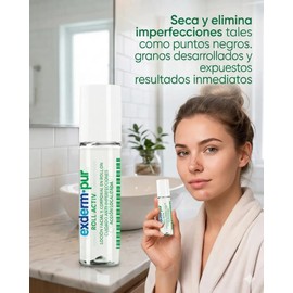 Exderm Pur Roll Active Tratamiento Localizado para Acné 10ml, Gel Secante de Granos y Espinillas con Ácido Salicílico 2% y Ácido Azelaico 3%, Loción Purificante Anti-Acné para Piel Grasa y Mixta