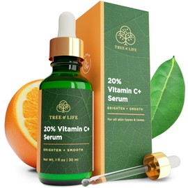Tree of Life Beauty Hydrating Facial Serum - Super 20% Vitamin C+ with Vitamin E - Brightening & Smoothing for Dry/Sensitive Skin - Anti-Aging & Dark Spot Treatment - 1 Fl Oz