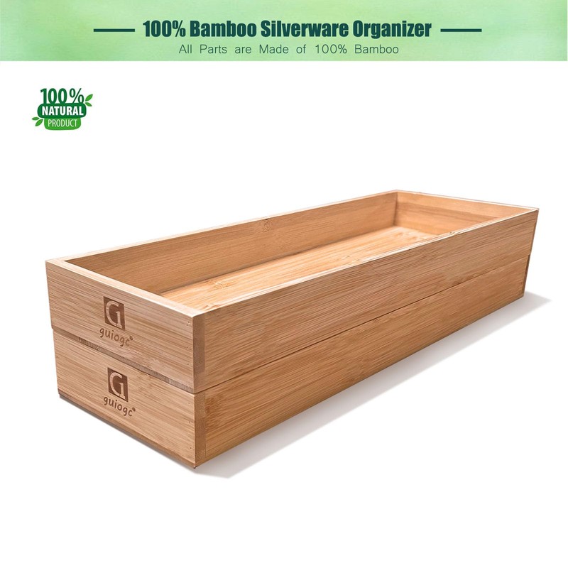 guiogc Bamboo Drawer Organizer, Utensil Organizer for Kitchen, Bamboo Storage