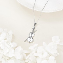 YAFEINI Cello Necklace Sterling Silver Cello and Cello Bow Pendant Necklace Music Gifts for Women Men Cellist