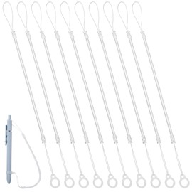 Guduling 10 Pcs Pen Leash,Pen Lanyard,Pens Leash with Silicone Ring,Silicone Elastic Tether Lanyard,Retractable Spring Coil Strap for Tether Drawing Pens to Tablet Touchscreen(White)