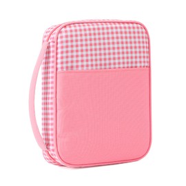 EMBRUNIOICE Bible Covers for Women, Bible Case, Bible Bag with Top Handle, Stripe Bible Bag Proteceive Book Case, Bible Carrying Church Bag for Christian Gifts （Pink Gingham）