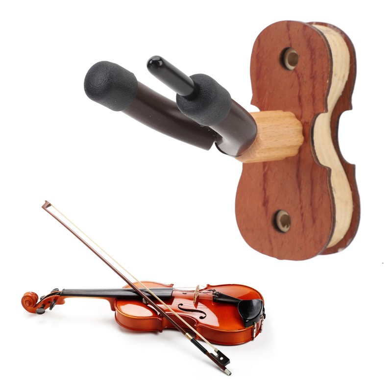 Violin Wall Mount with Bow Hook Wooden Viola Hanger Stand