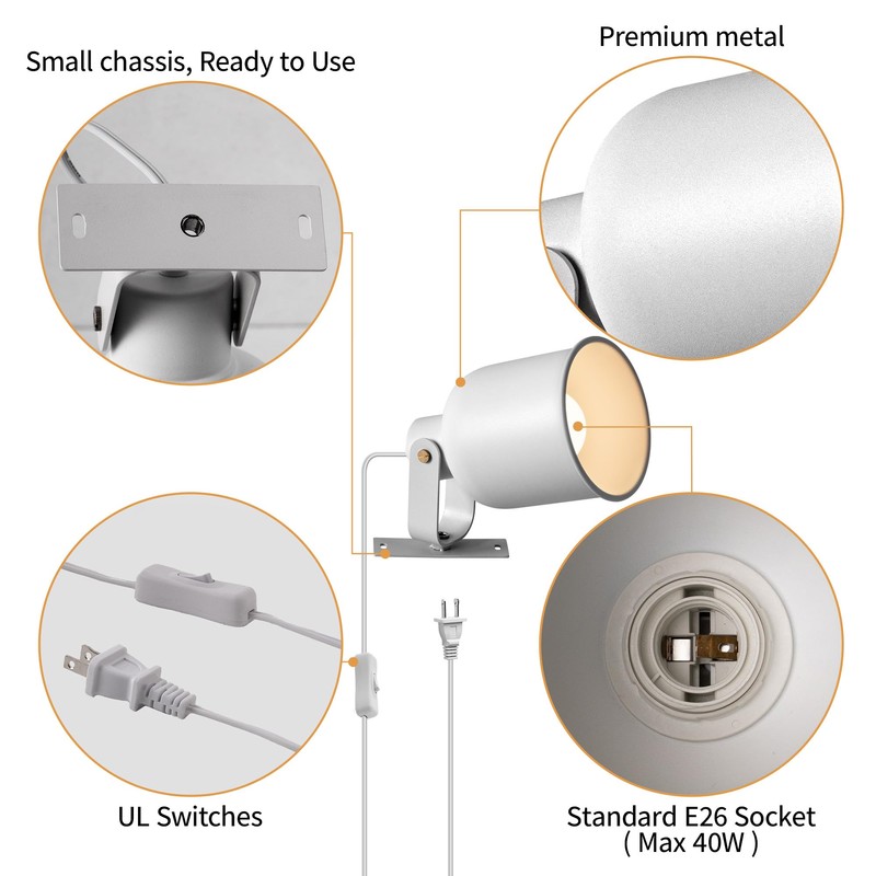 Aisilan Plug-in Wall Sconce Lighting, Adjustable Wall Light for Bedroom