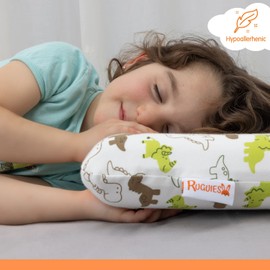 RUGUIES-Viscoelastic pillow for children and babies, hypoallergenic and breathable, children's pillow-100% washable cotton cover-Oeko-Tex,1 to 10 years (22x12x1.5-3") + travel bag. (DINOS, 22x12x1.5)
