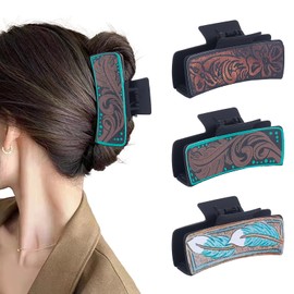 NICENEEDED 3 Pcs Western Hair Clips for Women, Large Cowhide Pattern Resin Claw Clips Cowgirl Aesthetic Hair Claw Clips, Hair Accessories Vintage Hairpin for Thick Thin Hair