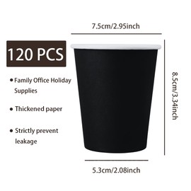 Sveikie 120 Pack 9 Oz Leak-Proof Disposable Paper Cups for Hot/Cold Coffee, Tea, Beverage Cups - Holiday Party DIY Office Drinking Cup Supplies (Black)