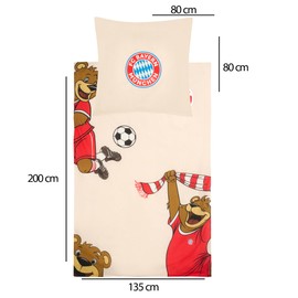 FC Bayern München Berni Mascot Bed Linen 135 x 200 cm + 80 x 80 cm 100% Cotton Renforcé Linen Quality Mia San Mia Alianz Arena Football FCB German Size with Zip