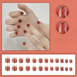 [ALLEVG] Nail Tips, Red, 24 Pieces, Nail Tips, Short Red, Autumn, Spring, Summer, Popular, Japanese Style, Cute, Simple, Stylish, Coming of Age Ceremonies, School Entrance Ceremonies, Graduation