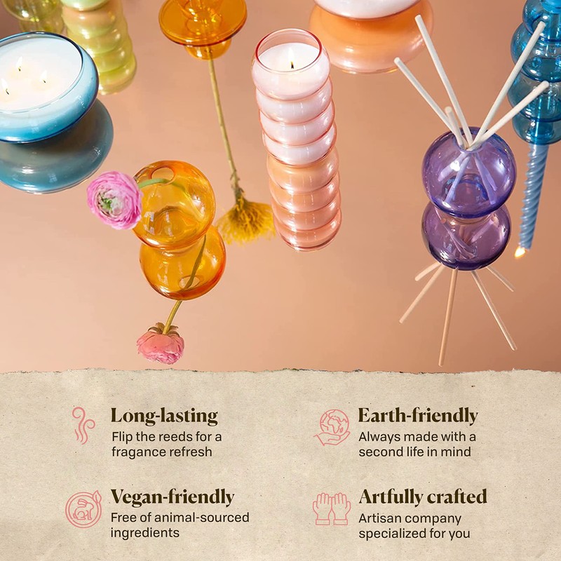 Paddywax Retro Glass Realm Collection Reed Diffuser, 4-Fluid Ounces, Green