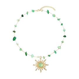 Sunflower Necklaces for Women Sunflower Crystal Necklace Boho agate Necklaces Crystal Necklace Trendy Jewelry (Green, One size)