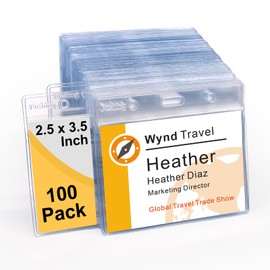 2.5x3.5 Inch Name Badge Holders - Fushing Clear Plastic Horizontal Name Tag Badge ID Card Holders for 2.5 x 3.5 Inch Labels, ID Cards, Name Badge Inserts or Name Tag Inserts (100)