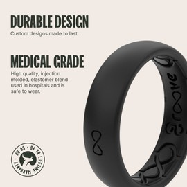 Groove Life Solid Thin Black/Black Ring - Breathable Silicone Wedding Rings for Women, Lifetime Coverage, Unique Design, Comfort Fit Ring - Size 9