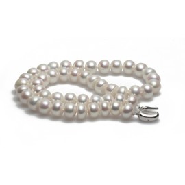 Schmuckwilly 45cm Real Freshwater White Pearl Necklace with 925 Sterling Silver Clasp dsk0005-45, Silver