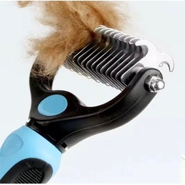 Pet Grooming Brush, Double-Sided Deshedding Tool, Undercoat Rake for Dogs and Cats, Blue (Blue Large)