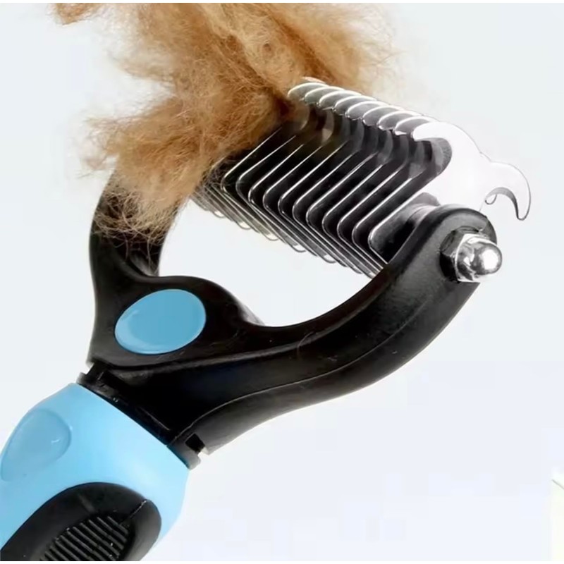 Pet Grooming Brush, Double-Sided Deshedding Tool, Undercoat Rake for Dogs