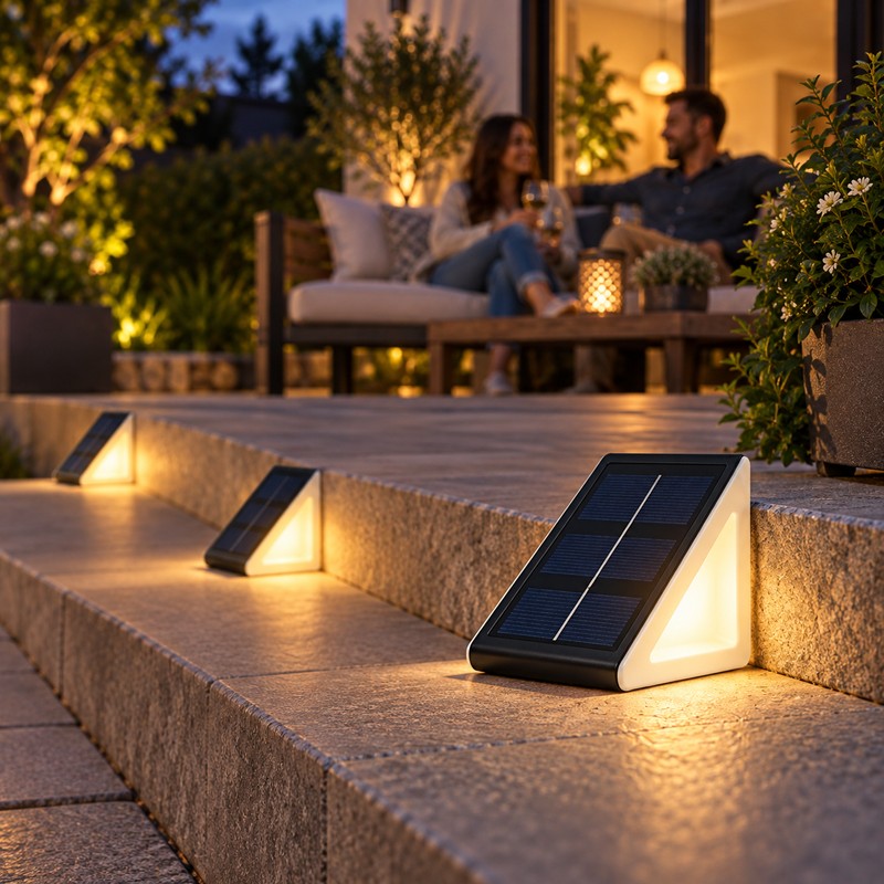 Outdoor Solar Step Lights – Warm White & RGB Triangle