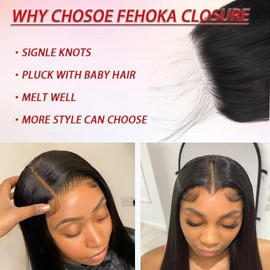 5x5 HD Lace Closure Human Hair Free Part Swiss HD Lace 10 Inches Natural Black Closure Single Knot Straight Closure 5 by 5 Human Hair Lace Closure with Baby Hair 10 Inch