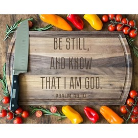 Psalm 46:10 'Be Still, Know I Am God' Walnut Board, 16.75x10 in: Calming, Spiritual Atmosphere, Simple Script, Elegant Design.