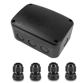 Weatherproof Junction Box,Nineleaf IP66 Waterproof Electrical Project Boxes PVC/ABS Plastic Enclosure Box CCTV Watertight 4.9 x 3.3 x 2.3 inch,Black,with 4PK 20mm Cable Gland