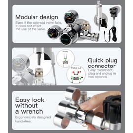 Clscea Aquarium CO2 Regulator Dual Gauge with Bubble Counter and Solenoid Valve, Side-Opening Radial Solenoid W21.8 CO2 Regulator for Aquarium