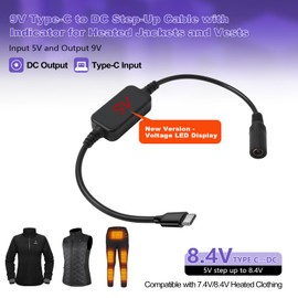 Smarkey 9V Heated Jacket Battery Step-Up Adapter Charger Cable TypeC to DC3.5/4.0mm for 7.4V 8.4V Heated Jackets, Heated Hoodies and Heated Vests (Not for 12V Heated Gear)
