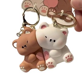 XUZHID Cartoon Bear Couple Magnetic Keychain Set Resin Love Themed Keyring for Couples and Friend Bag Decoration Accessories