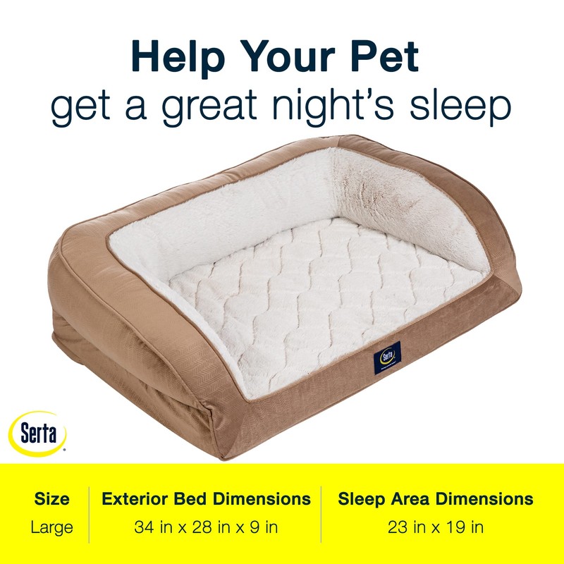 Serta Orthopedic Quilted Couch Dog Bed for Pets – Desert