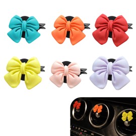 Ferianl 6PCS Pink Bow Car Air Vent Clips, Cute Air Fresheners Ven Clip, Girly Bow Air Conditioning Outlet Clip, Auto Outlet Deco Accessories, Car Vent Diffusers for Women Girl (Colorful)