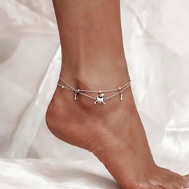 Ankle Bracelet for Women 925 Sterling Silver Dogs Ankle Dainty Boho Layered Anklet Bracelet Beach Adjustable Anklets