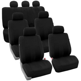 FH Group Three Row Set Striking Striped 7 Seater Car Seat Covers, Airbag Compatible & Split Ready – Universal Fit for Cars Trucks & SUVs Black