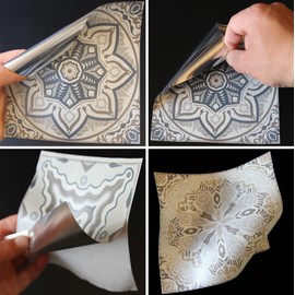 48 Tile Stickers Kitchen Victorian Mosaic Tile Stickers Transfers for Floor Wall Kitchen Bathroom Peel and Stick Tile Wood Floor Wall Covers (Grey Mix, 6" - 48 Individual Stickers)