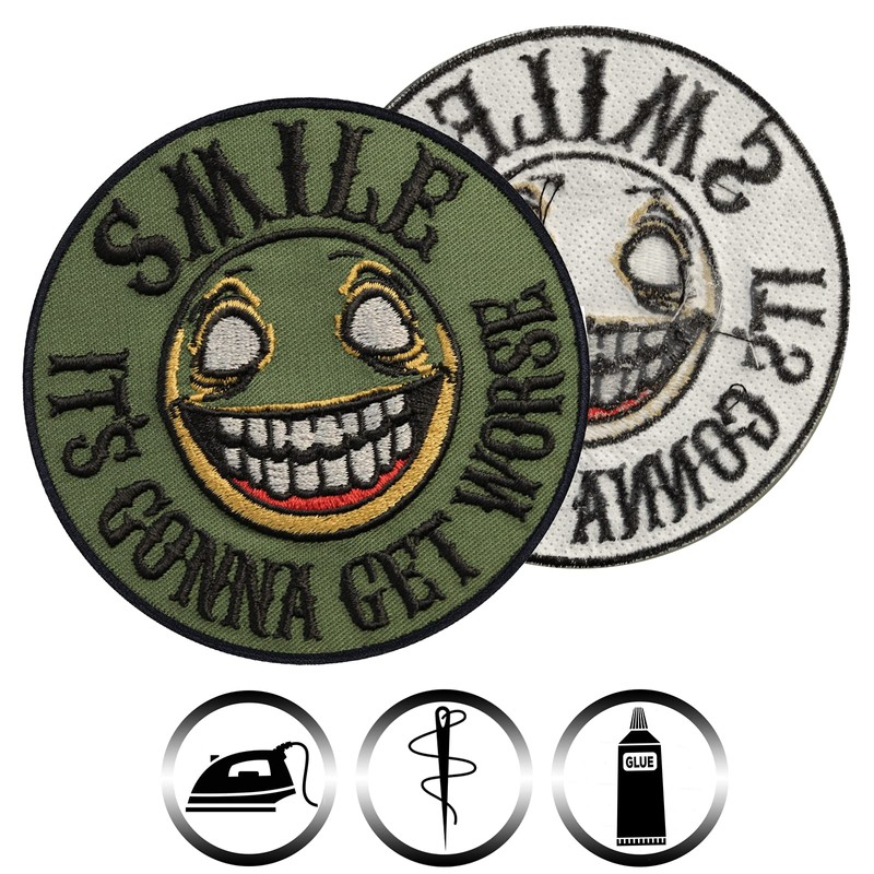 Funny "Smile! It is gonna get worse" biker iron-on patch,
