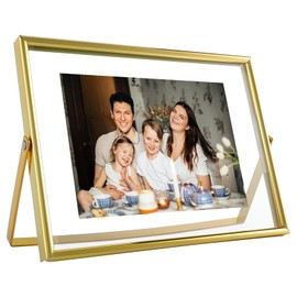 AhaGo Gold Floating Frame, 5"x7", Horizontal, For Picture 4x6, 3x5, 2x3, Home or Office Decor, Classy For Festival, Birthday or Wedding