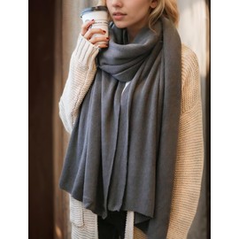 KEOYA Women's Warm Winter Scarves Long Cozy Scarf Blanket Stylish Pure Color Wrap for Party Journey Holiday Dark Grey