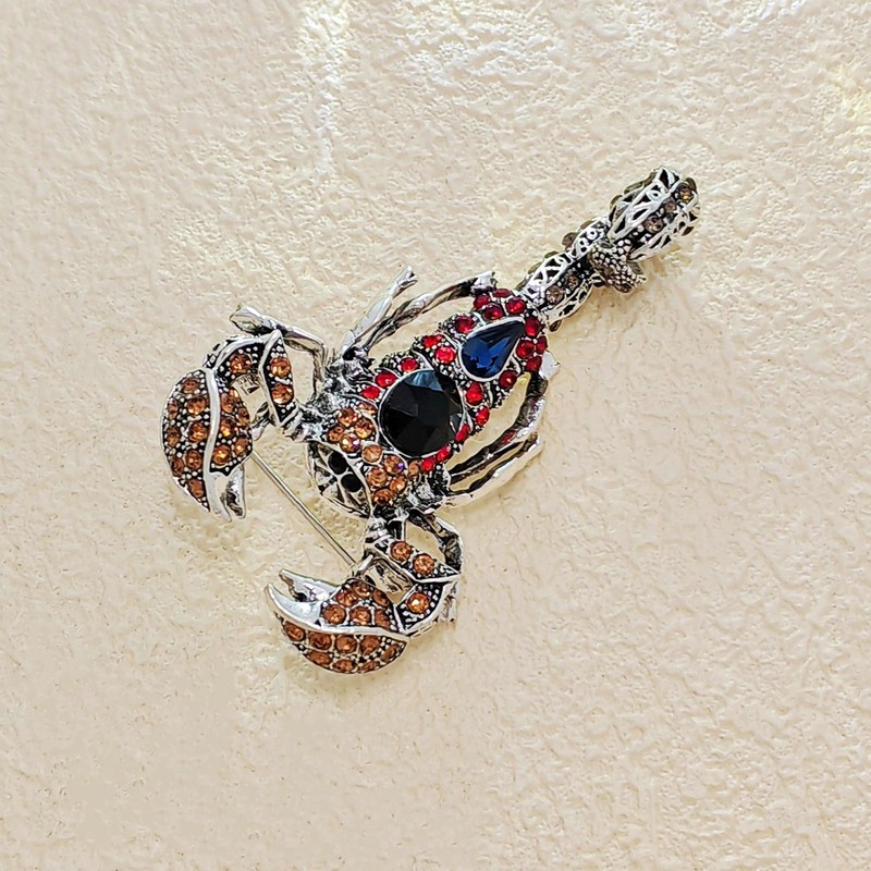 KINMOT Steampunk Silver-tone Red Blue Crystal Scorpion Brooch with Bend