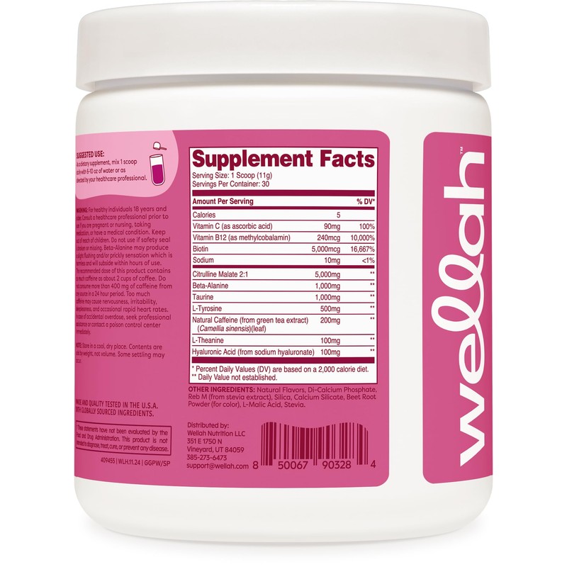 Wellah Get-Going Pre-Workout Drink Mix (Strawberry Pomegranate Flavored, 30 Servings)