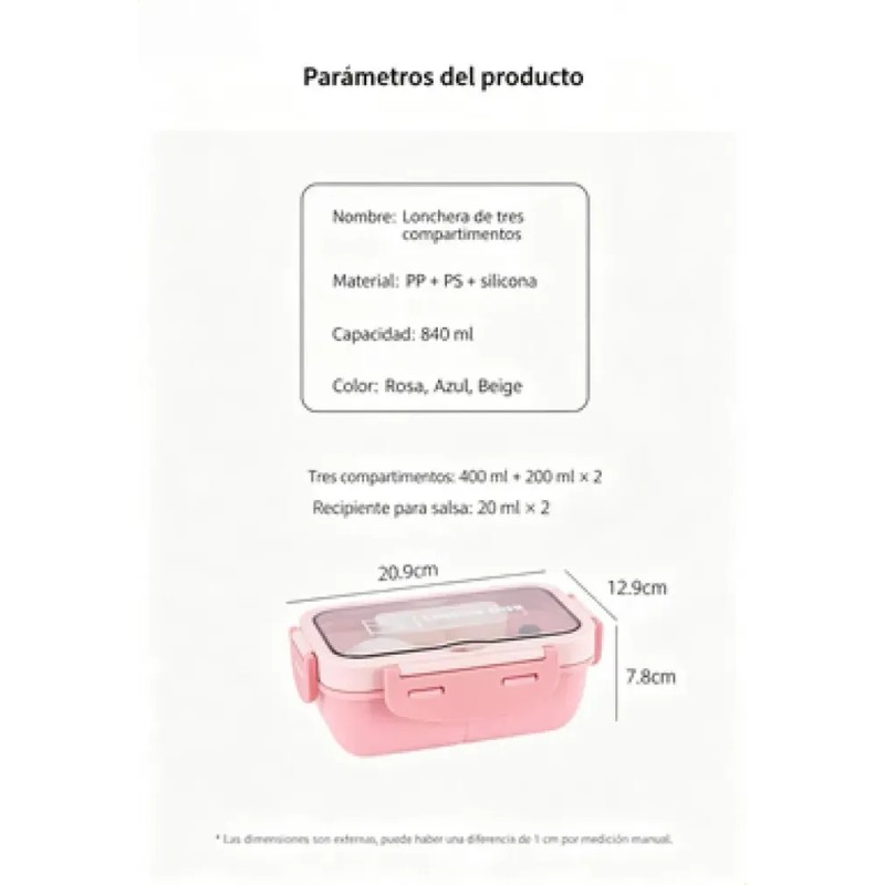Lonchera Hermética 840 Ml Con Cubiertos Rosa
