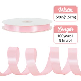 TONIFUL 5/8 Inch x 100yds Pink Satin Ribbon Thin Solid Frabic Ribbons for Sewing, Craft, Bows Making, Gift Wrapping, Invitation Cards, Wedding Party Valentine's Decor