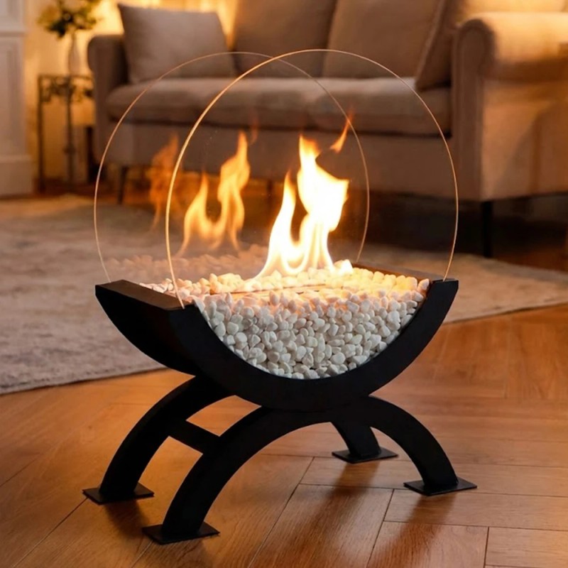Large Black Ethanol Fireplace Indoor Outdoor Decorative Floor Fireplace With