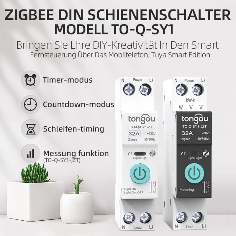 TONGOU DIY Zigbee Intelligent Switch, 32A Smart Relay Switch, Compatible
