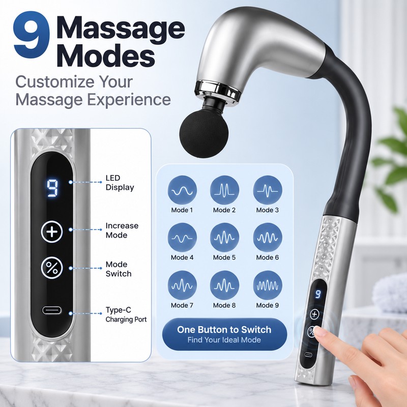 U-Shaped Massage Gun for Back & Body – Extended Handle