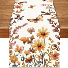 Heirloom Haven Fall Floral Table Runner 13x72 Inch,Butterfly Plants Leaves Seasonal Holiday Kitchen Dining Tabletop Runner for Home Indoor Farmhouse Decoration