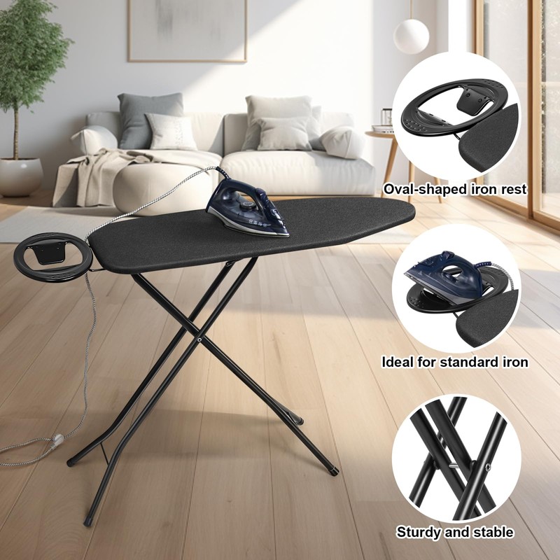 Duwee 12"x38" Ironing Board Full Size with Heat Resistant Cover,Black